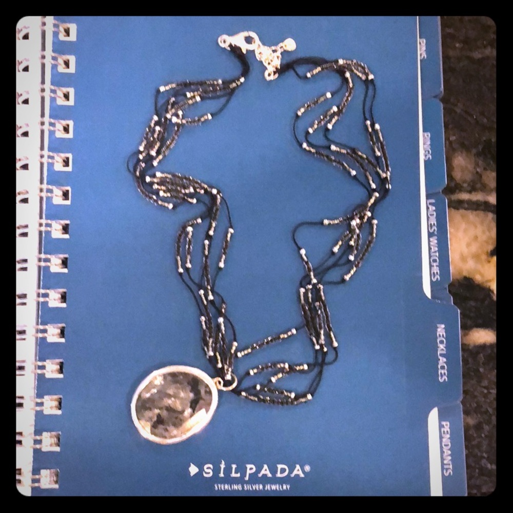 Sterling silver-wrapped silk necklace